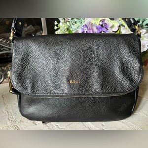 Ralph Lauren Black Pebbled Leather Shoulder Bag Classic Flap